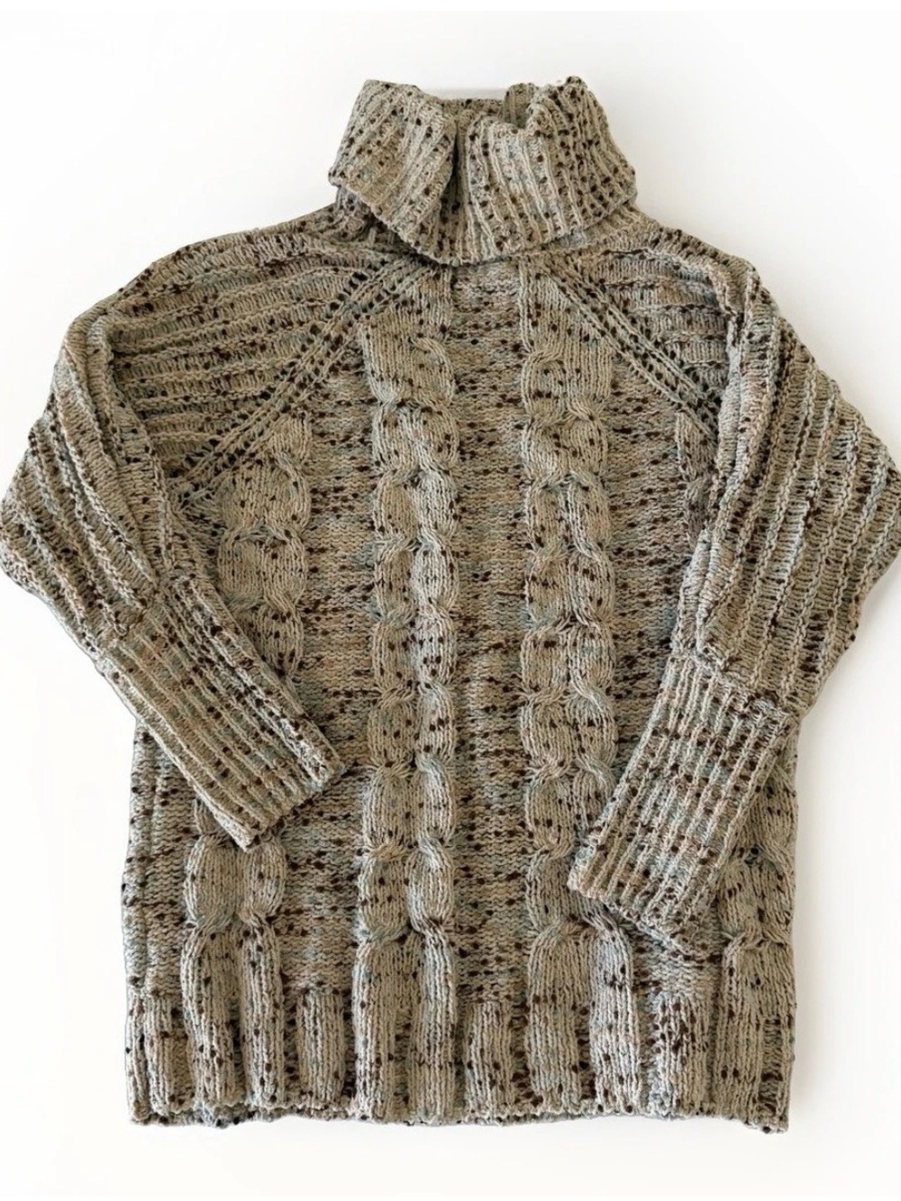 Fisherman’s Chunky Cable Knit Sweater Cream/Brown/Blue Speckled Oversized Cozy S